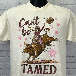 PBR Professional Bull Riders Cowgirl T Shirt Womens M Medium Beige Short Sleeve
